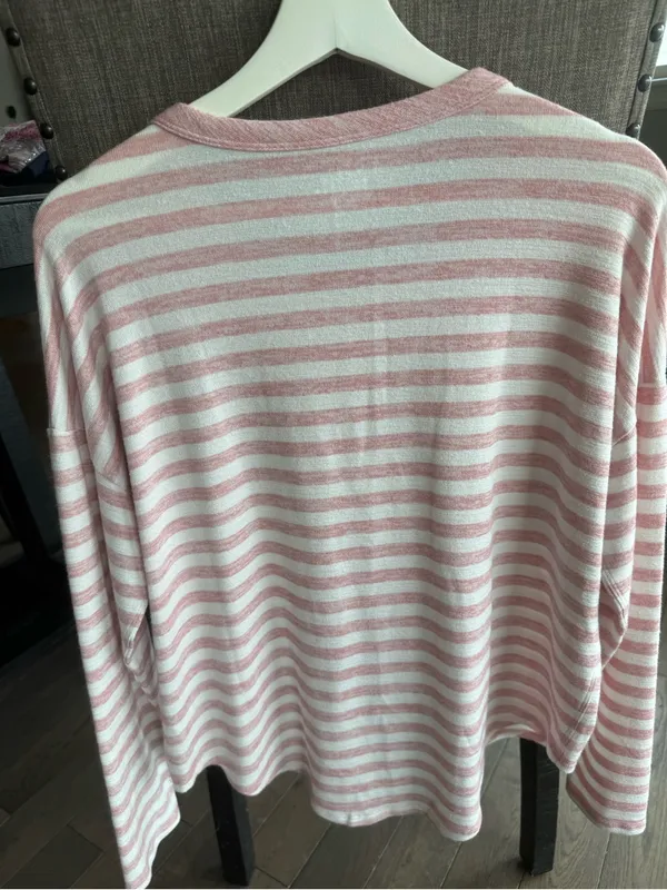 Women’s Time and Tru Pink and White Striped Long Sleeve Top - Image 4