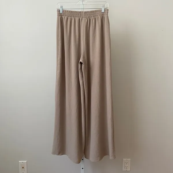 Zara Boho Coastal Relaxed Flowy Wide Leg Pants Small Tan - Image 7