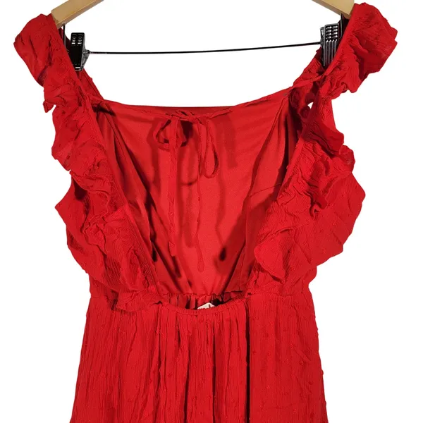 Altar'd State‎ Red Crinkle Fabric Ruffle Square Neck Mini Dress Size S - Image 5