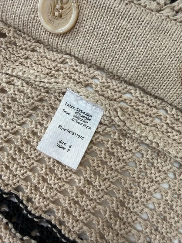 Elan Beige Knit Cardigan with Black Accents - Image 6
