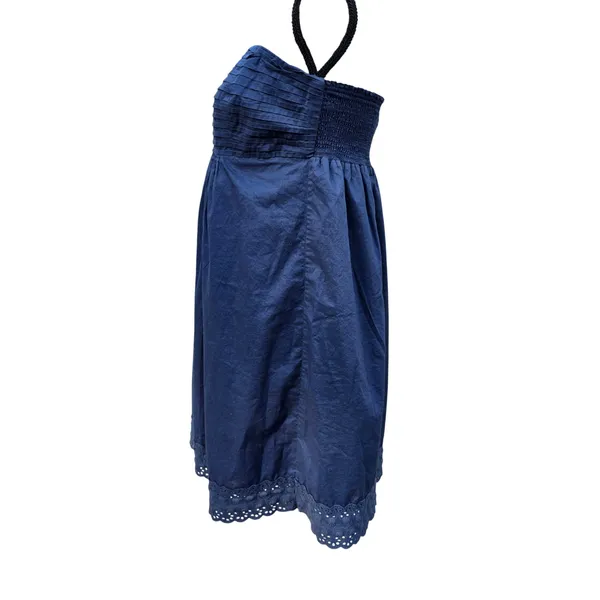 J. Crew Navy Blue Cotton Strapless Eyelet Hem Mini Dress Smocked Back Large‎ - Image 3