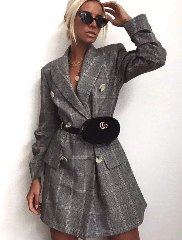 Zara Checked Dress Blazer Coat Jacket Fabric Belted Size S NEW - Image 6
