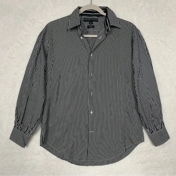 Ralph Lauren White Black Label Stripe Button Down Dress Shirt Relaxed Fit Size 8 - Image 5