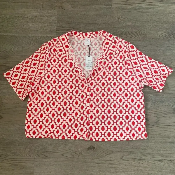 Shade & Shore™ Cropped Button-Up Short Sleeve Cover Up Top - Size XL - Red - NWT - Image 6