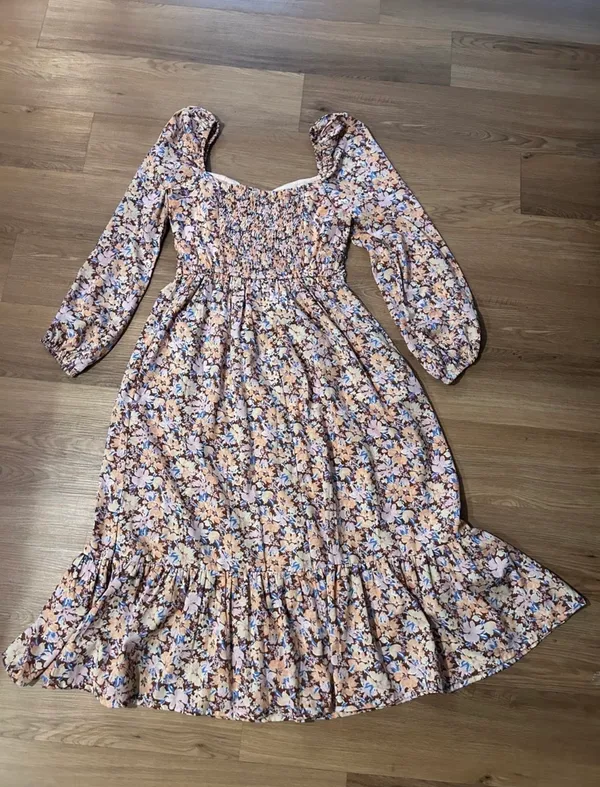 Band of the Free Floral Midi Dress M Puff Sleeve Smocked Cottagecore - Image 8
