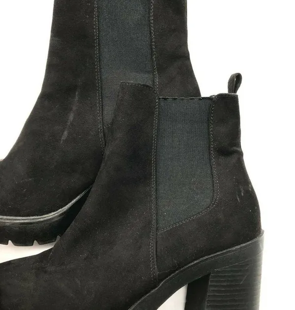Asos Womens Ankle Chelsea Boots Block Heel Platform Faux Suede Black UK 5W US 7W - Image 6