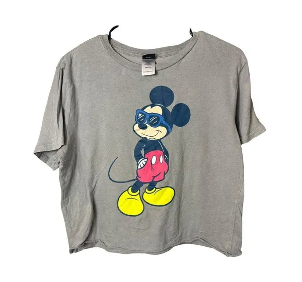 Disney Women's Light Gray Mickey Mouse Crop top - Image 2