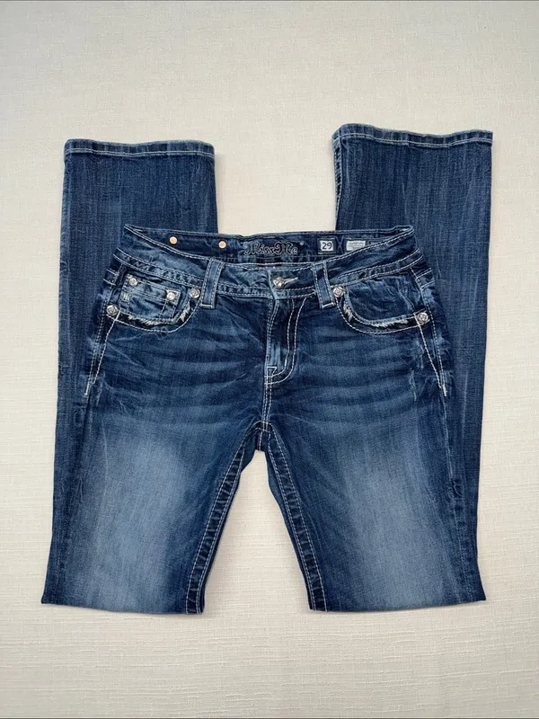 Miss Me Dark Blue Faded Flare Jeans - Image 3