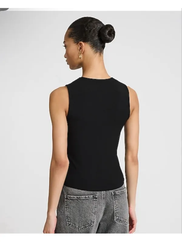 Express Black Ribbed Cutout Tank Top with Gold Buttons XL - Image 3