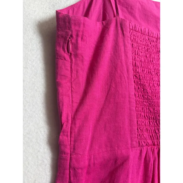 Mango MNG Womens Pink Linen Blend Beaded Strap Smocked Back Mini Dress Size S - Image 5