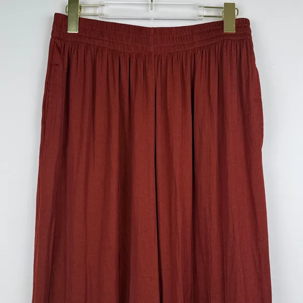 Zara Terracotta Orange Flowy Wide Leg Silky Satin Stretchy Pants Size Medium - Image 3