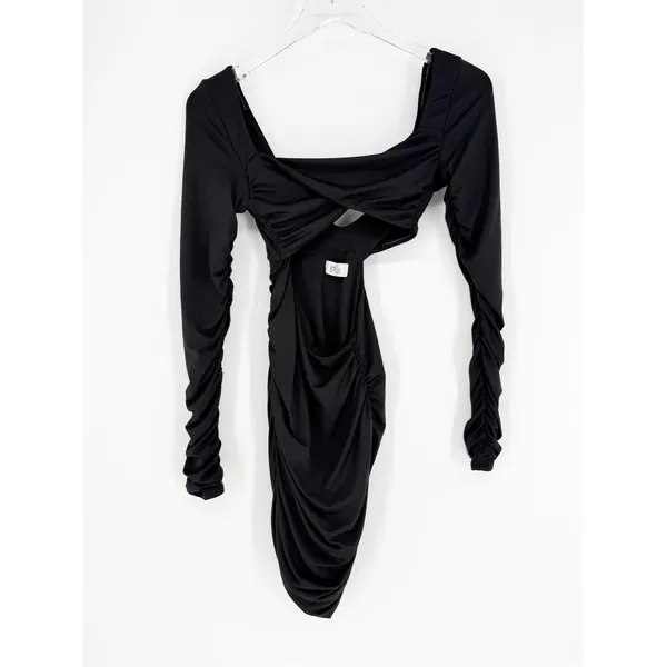 Oh Polly Long Sleeve Ruched Cut Out‎ Mini Dress Women's 2 Black Bodycon - Image 2