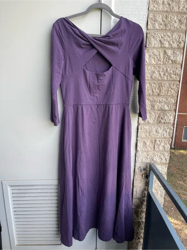 PACT women’s midi dress size M light purple color with criss cross keyhole - Image 2