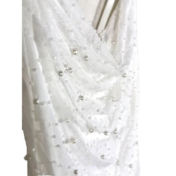 Midnight Doll White Pearl Beaded Midi Dress Small Open Back Rush Birthday - Image 2