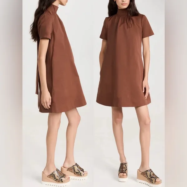 NEW STAUD Ilana Mock Neck brown Clove Mini Dress sz S - Image 3