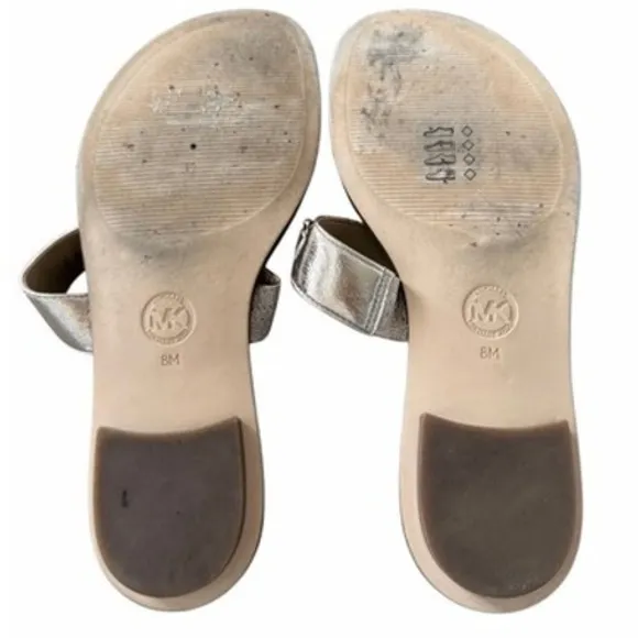 Michael Kors Gold Metallic Leather Logo Slide Sandals Size 8M - Image 6