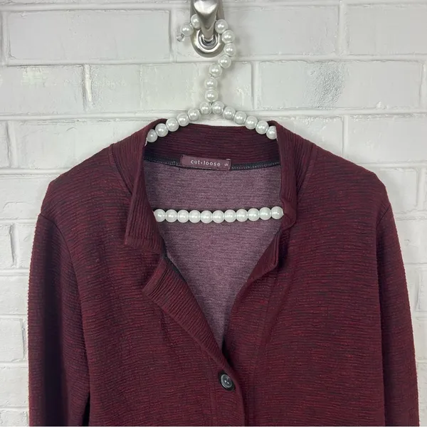 Cut Loose Red Black Ribbed Knit Button Front Lightweight Jacket Size S - Image 3