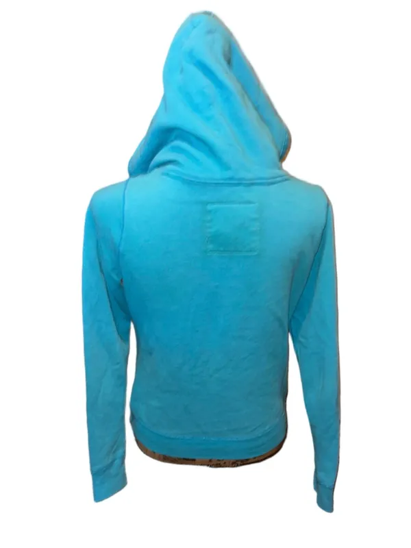Y2K Women's Hollister Hoodie Sweatshirt Size M Blue Red Logo - Image 2