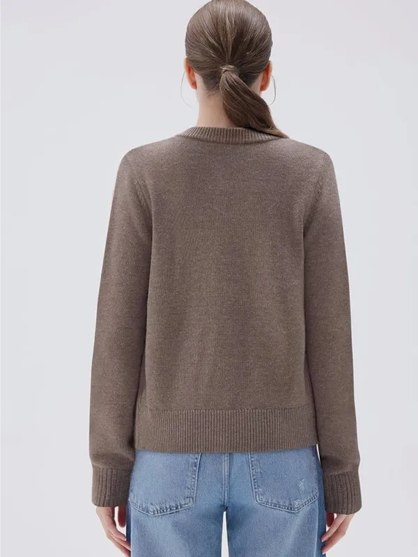 SUUKSESS Women S Camel Cashmere Blend Cardigan Sweater Gold Buttons Quiet Luxury - Image 4