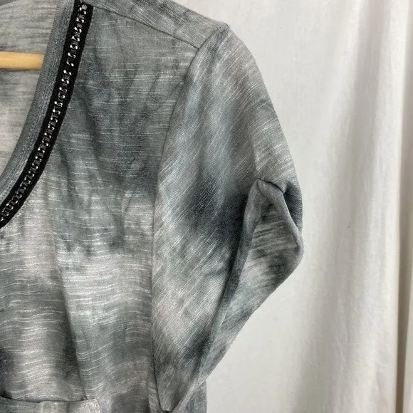 Miss Me Gray Chain Embellished Short Sleeve Tunic Tee T Shirt Top M - Image 5