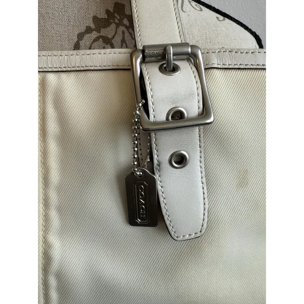 Vintage Coach Ivory Leather Satchel wide strap Tan‎ Interior - Image 4
