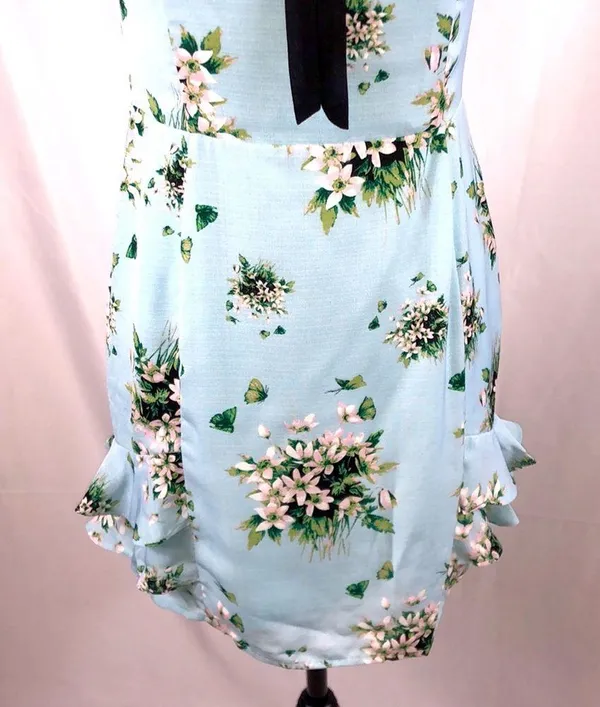 Esley dress mini blue floral print with bow accent size S - Image 3