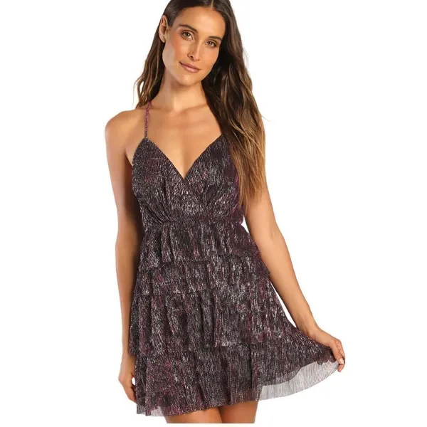 Lulus NWT Metallic Tiered Mini Dress - Image 4