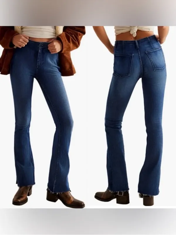 Free People We The Free Level Up‎ High Rise Slit Slim Flare Jeans Size 30 - Image 2