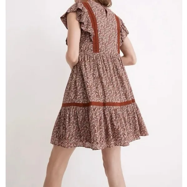Madewell Floral Flutter Sleeve Mini Dress Women’s Medium Cottage Garden Brown - Image 6