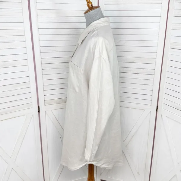 H&M Home Linen Button Up Shirt Dress Beige‎ Tan Medium Long Sleeve Beach - Image 2