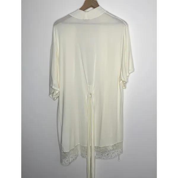 Eberjey Rosalia Tencel Modal Ivory Robe Lace Tie Womens Small - Image 3