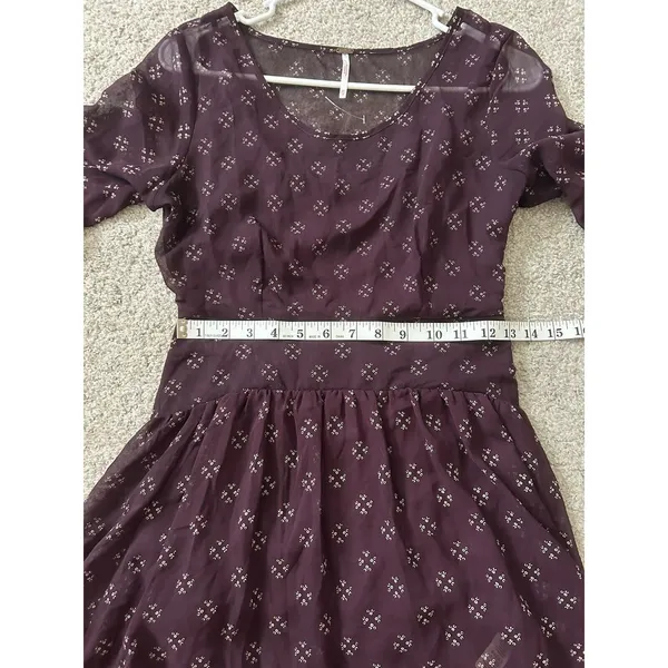 Free People Baby Dee Dress Maroon A Line Burgundy XS Retro‎ Geometric - Image 10