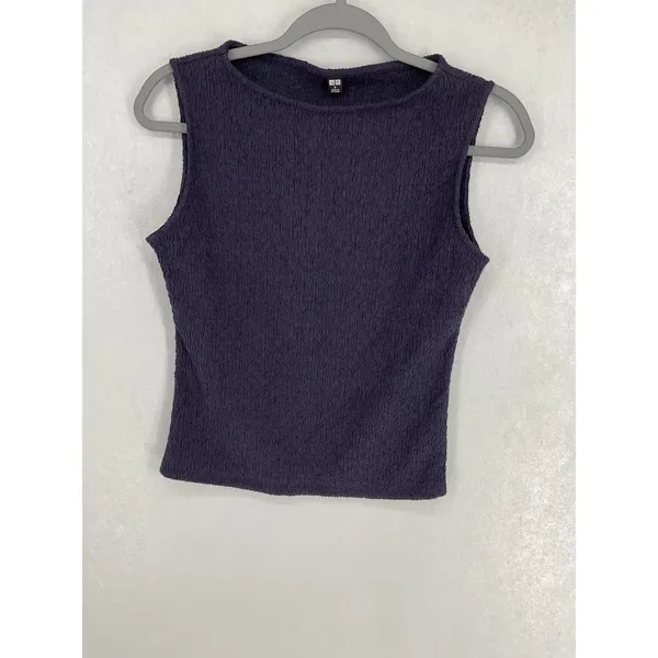 Uniqlo Womens Tank Top Navy Blue Textured Seersucker Knit Small - Image 2
