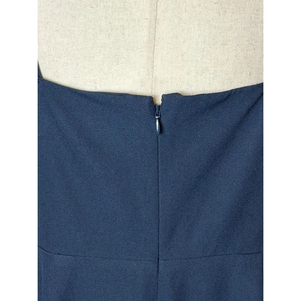 BHLDN Ashlynn Gown Women 12‎ Midnight Blue Square Neck Side Slit Crepe Formal - Image 8