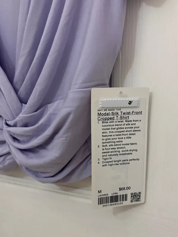NWT!! Lululemon Modal-Silk Twist-Front Cropped T-Shirt in Light Purple - Image 6