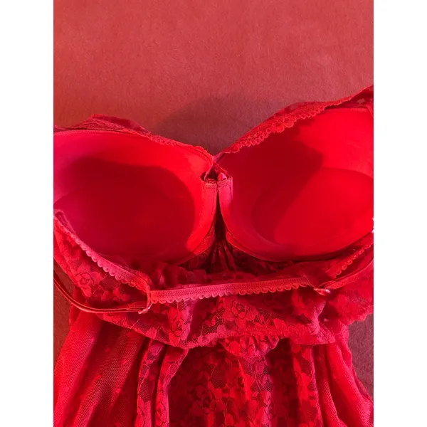 Red lace babydoll lingerie nightie bra top Size M - Image 7