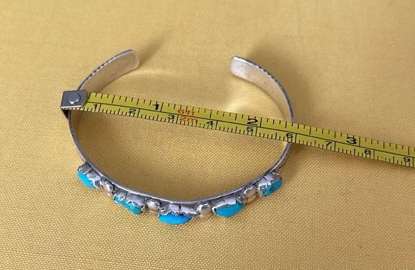 Vintage Navajo SC Nastacio sterling silver turquoise stone cuff bracelet. - Image 4