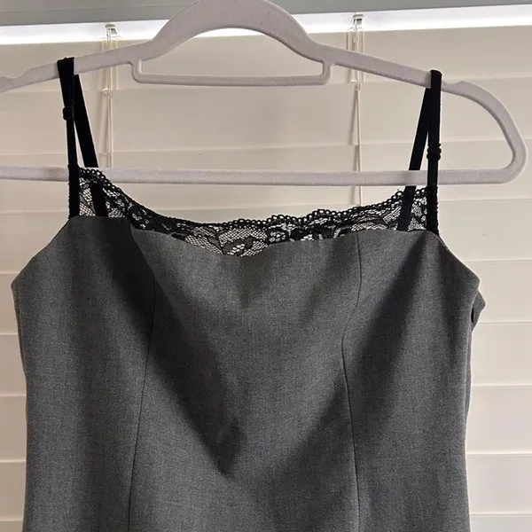 Zara gray lace trim midi slip dress minimalist quiet luxury size L - Image 4