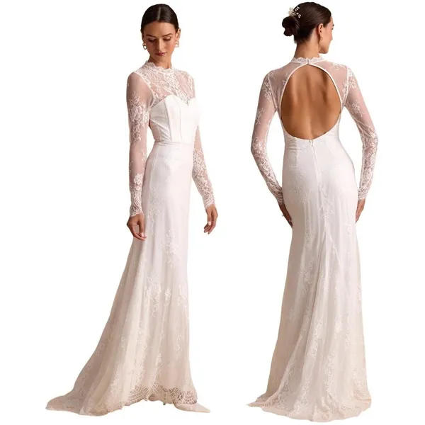 Lulus Laveau White Lace Bustier Backless Mermaid Maxi Dress Wedding Bridal Small - Image 2