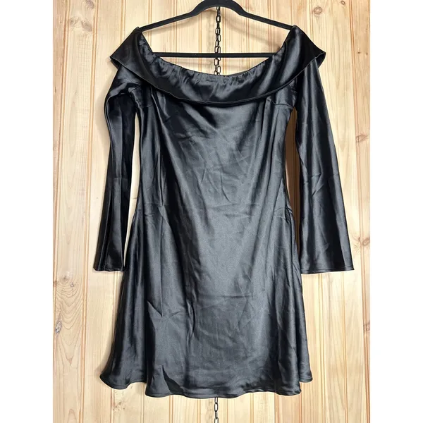 NWT Lulus Luxurious Vision Black Satin Off-the-Shoulder Mini Dress Party Size XL - Image 2