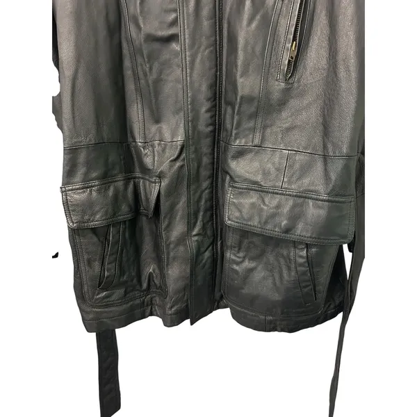 Vintage Wilsons Leather Coat Jacket Black Belted Y2K City Chic Womens XL Edgy - Image 3