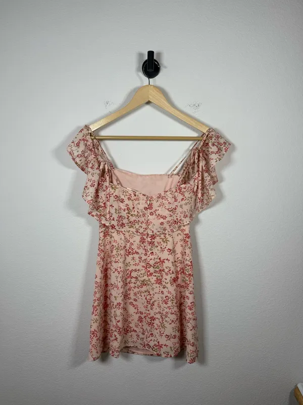 For Love & Lemons Aurora Floral Mini Dress Off Shoulder Ruffle XS - Image 11