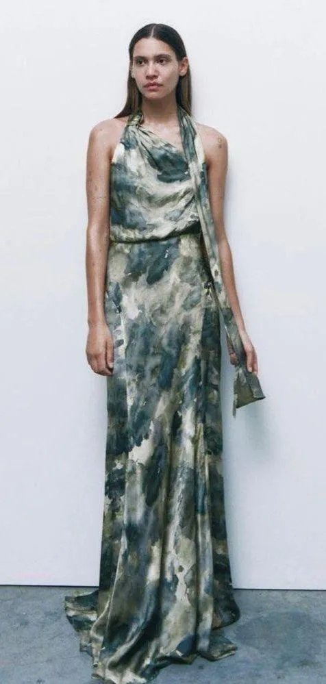 Zara dress halter maxi satin effect gown wedding party coctail bodycon scarf - Image 6