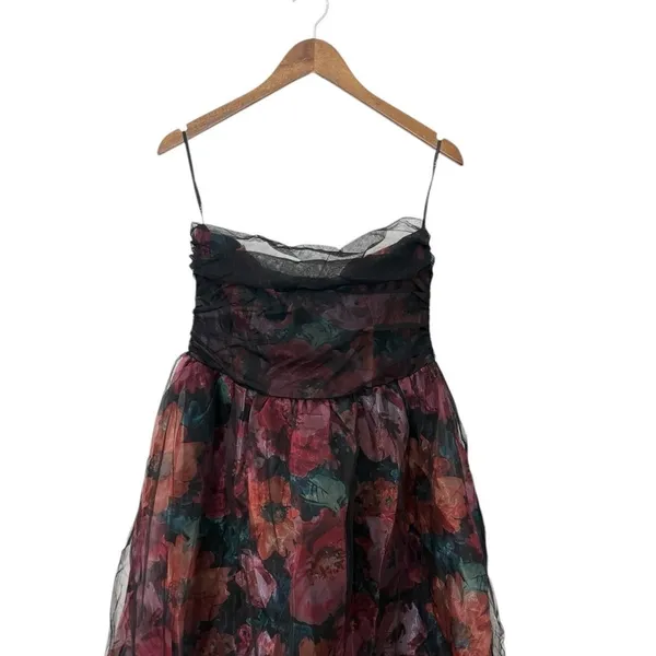 Lulus Splendidly Yours Black Floral Organza Mesh Strapless Midi Dress size L NWT - Image 6