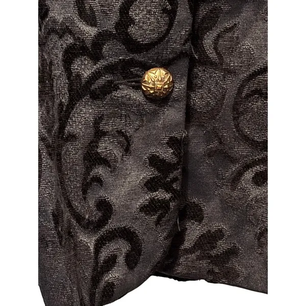 ELCC Black Tapestry Velvet Blazer Gold Buttons Sz L - Image 3