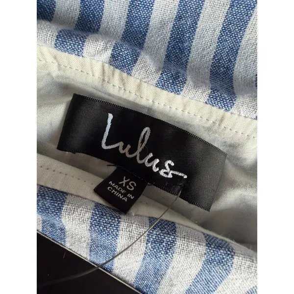 Lulus Seaside Skipper Blue White Striped Off Shoulder Mini Dress XS NWT - Image 7