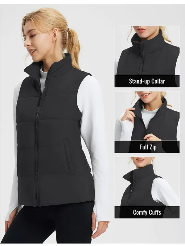 Baleaf Women's Black Quilted Puffer Vest with Stand Collar - Image 5