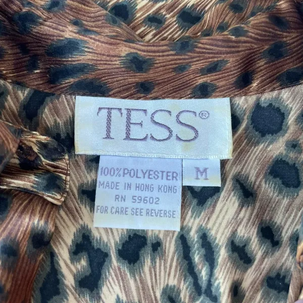 ZARA Vintage TEAS Brown and black leopard print button down blouse size medium / has shoulder pads - Image 5