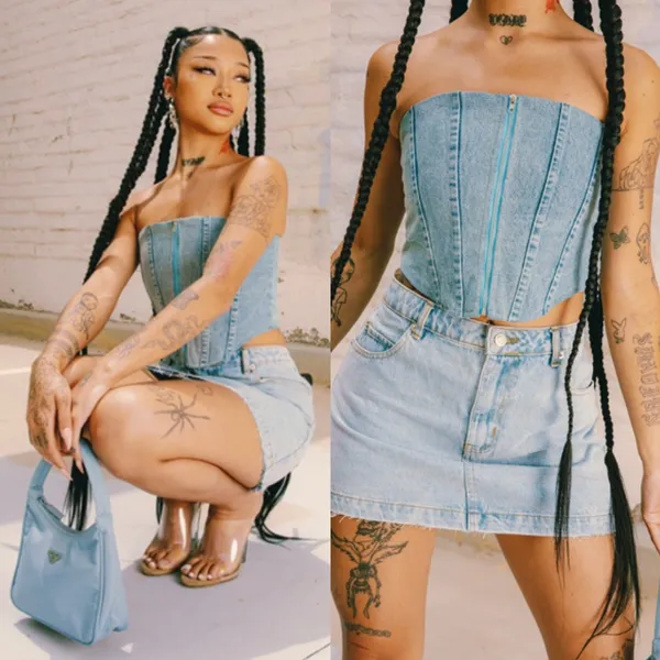 Sorella Denim‎ Zip Up Corset Size Small Chic Blogger Fav - Image 2
