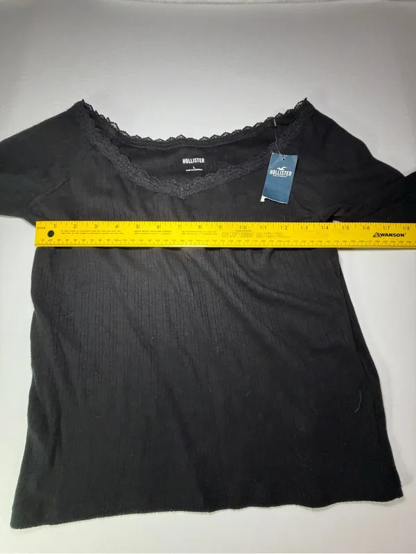 Hollister Black Ribbed Off-Shoulder Long Sleeve Top - Image 3
